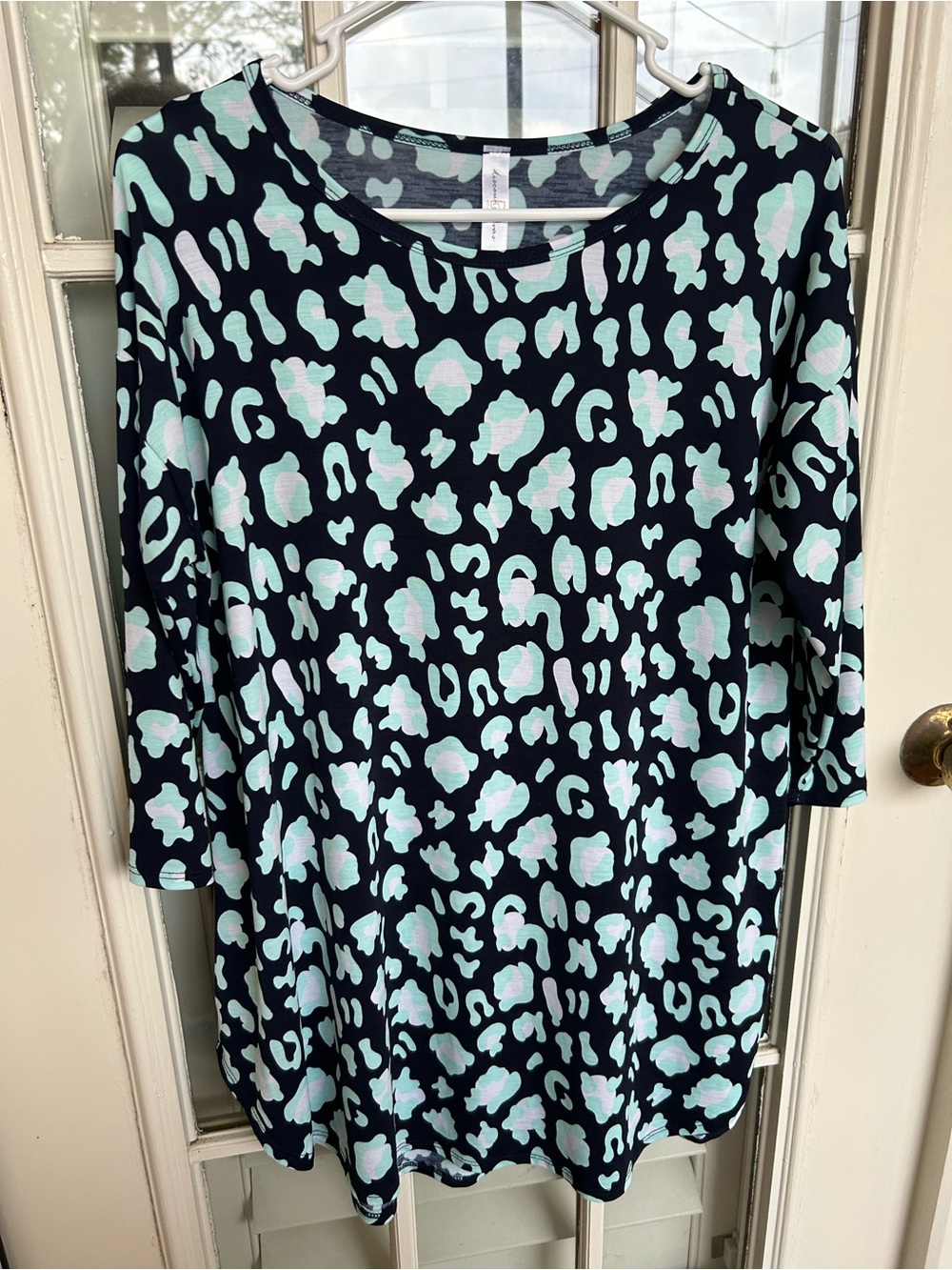 Women’s Navy Long-Sleeve Tee with Mint Spot Print